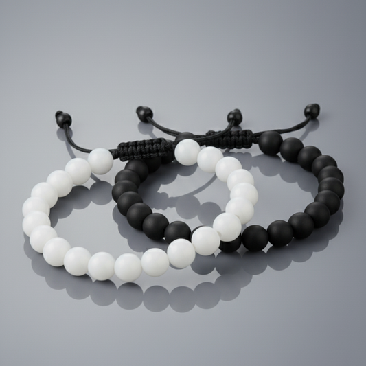 Zen Aura Beaded Bracelet (White & Black)